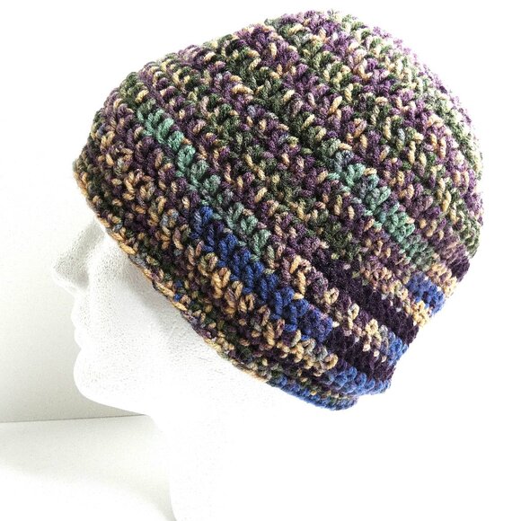 Forest Camo Baggy Beanie OS Camouflage Skull Cap Hat Handmade Crochet Knit - Picture 2 of 8